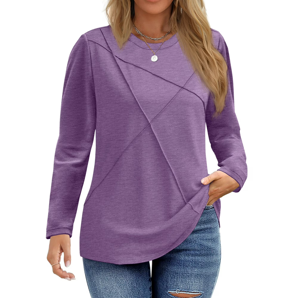 Fantaslook Women Plus Size Tops Pleated Crewneck Long Sleeve Shirts Dressy Casual Blouses Fall Tunic Tops