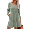 Fantaslook Fall Dresses for Women Square Neck Long Sleeve Dresses Casual Babydoll Sweater Dress