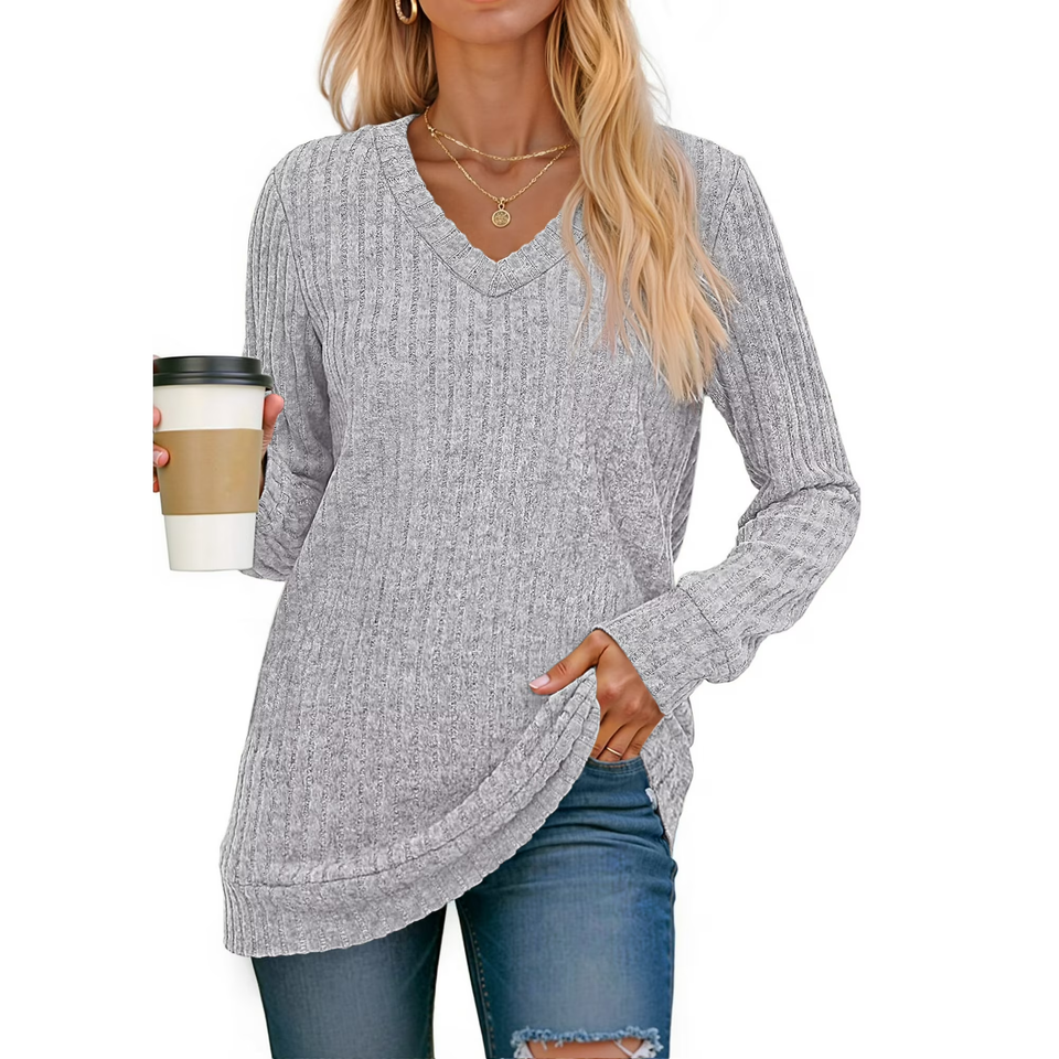 Fantaslook V Neck Long Sleeve Shirts for Women Dressy Casual Fall Tops Lightweight Tunic Pullover Fashion Clothes