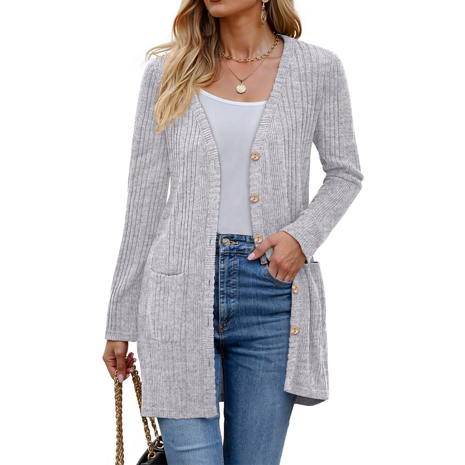 Fantaslook Fall Cardigan for Women Long Sleeve Open Front Cardigan Casual Button Down Coat with Pockets