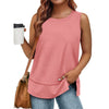 MOSHU Summer Tank Tops for Women Round Neck Sleeveless Plus Size Tops Slit Side Stiching Womens Shirts