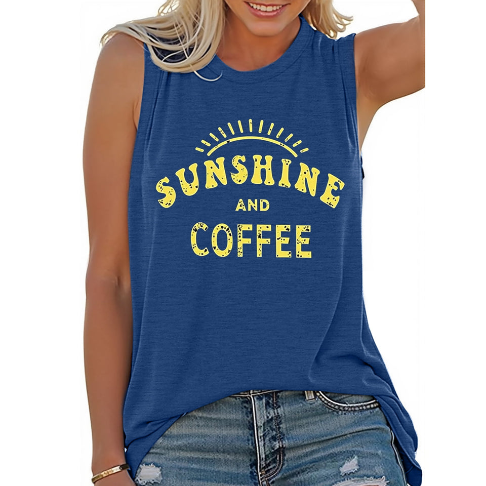 MOSHU Summer Womens Tank Tops Sleeveless Graphic Print Shirts for Women Casual Side Slit Tunic Tops