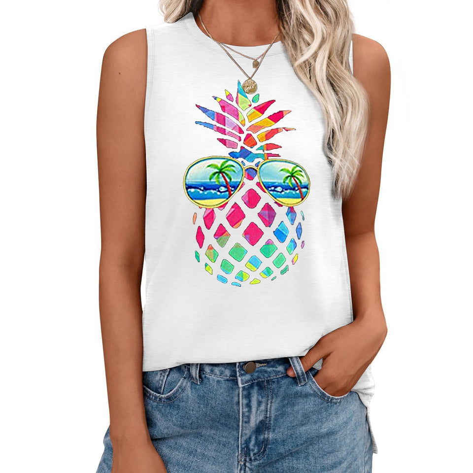 MOSHU Summer Womens Tank Tops Sleeveless Graphic Print Shirts for Women Casual Side Slit Tunic Tops