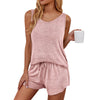 MOSHU Two Piece Lounge Sets for Women Solid Tank Tops and Knot Front Shorts Pajama Sets Drawstring Loungewear