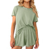 MOSHU Womens Pajamas Sets Ribbed Knits Tops and Elasticated Waist Shorts with Pocket Ruffle Edge Lounge Sets