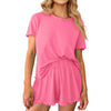 MOSHU Womens Pajamas Sets Ribbed Knits Tops and Elasticated Waist Shorts with Pocket Ruffle Edge Lounge Sets