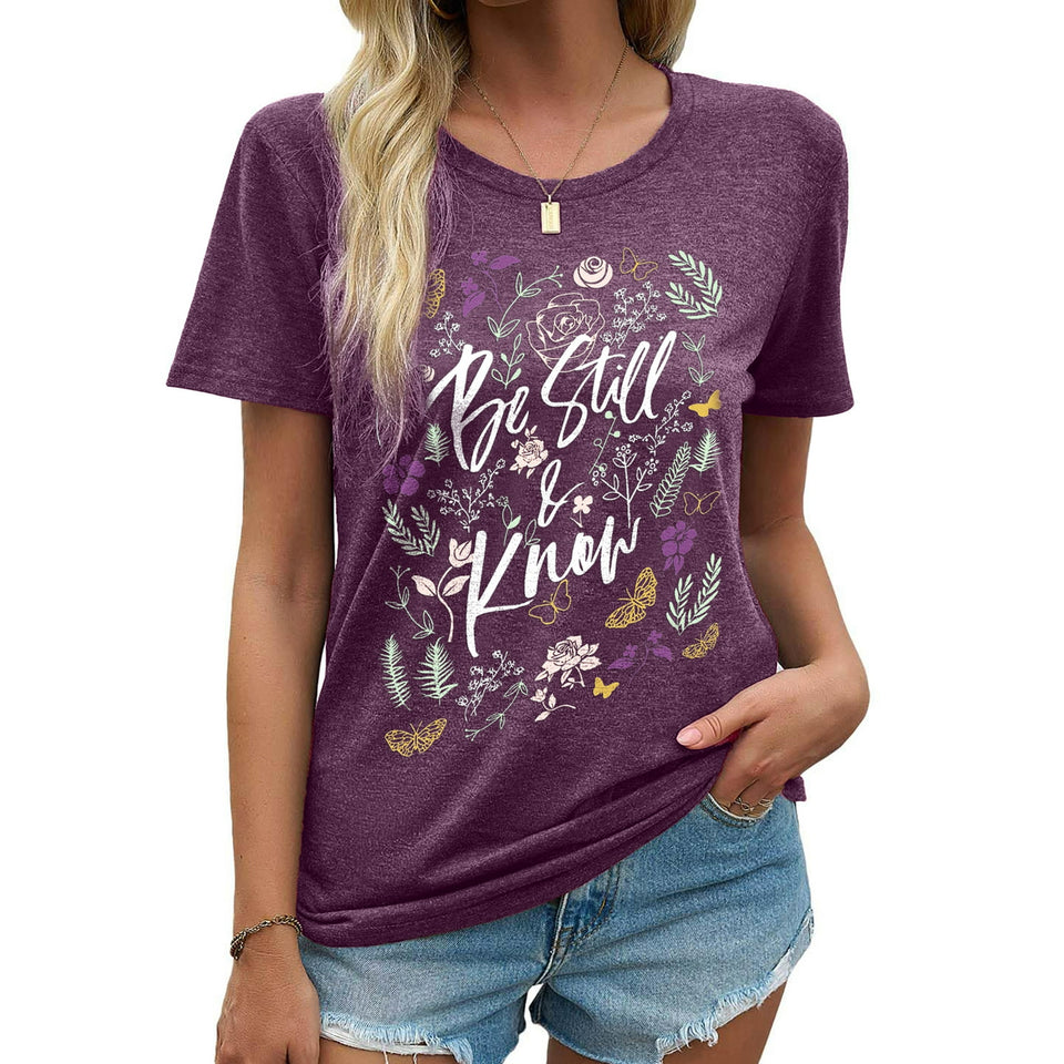 MOSHU Womens T-shirts Round Neck Shirts for Women Short Sleeve Loose Graphic Tees