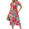 Fantaslook Summer Dresses for Women Casual Short Sleeve Pleated Dress Flowy Floral Dress with Pockets Flare Midi Sundress
