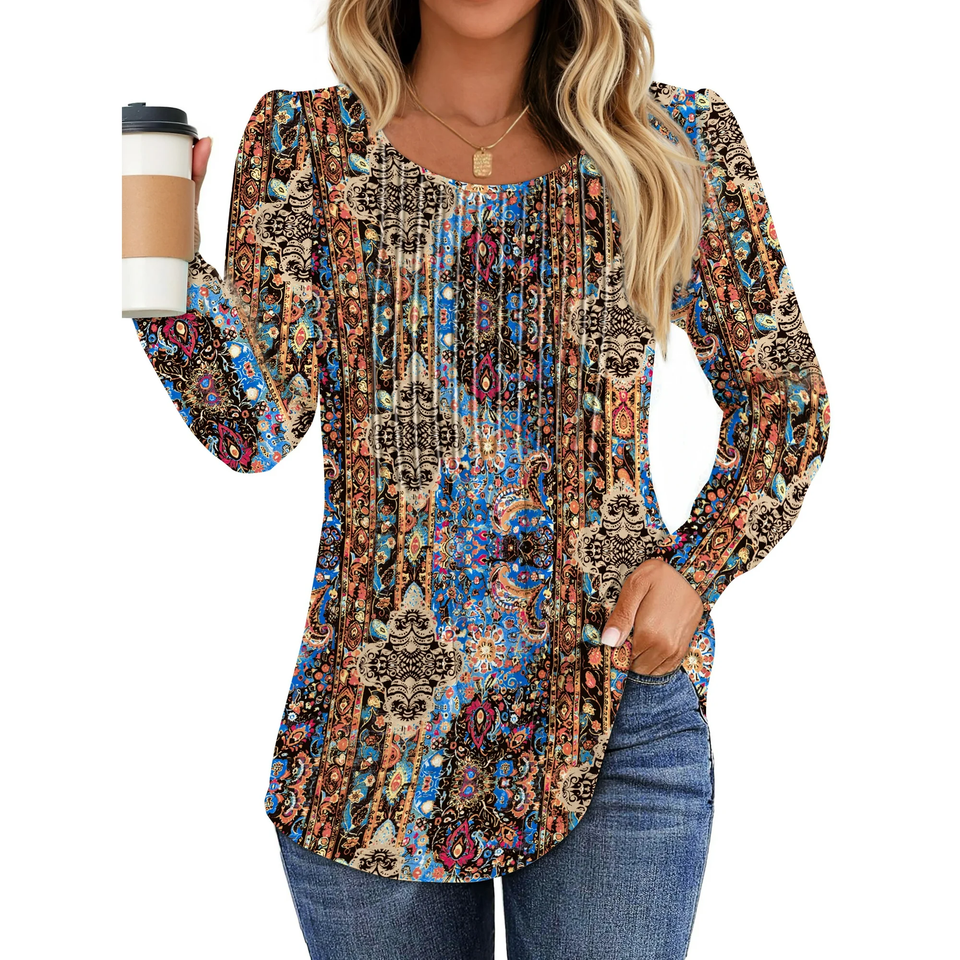 Fantaslook Pleated Blouses for Women Dressy Casual Long Sleeve Shirts Fall Tunic Tops