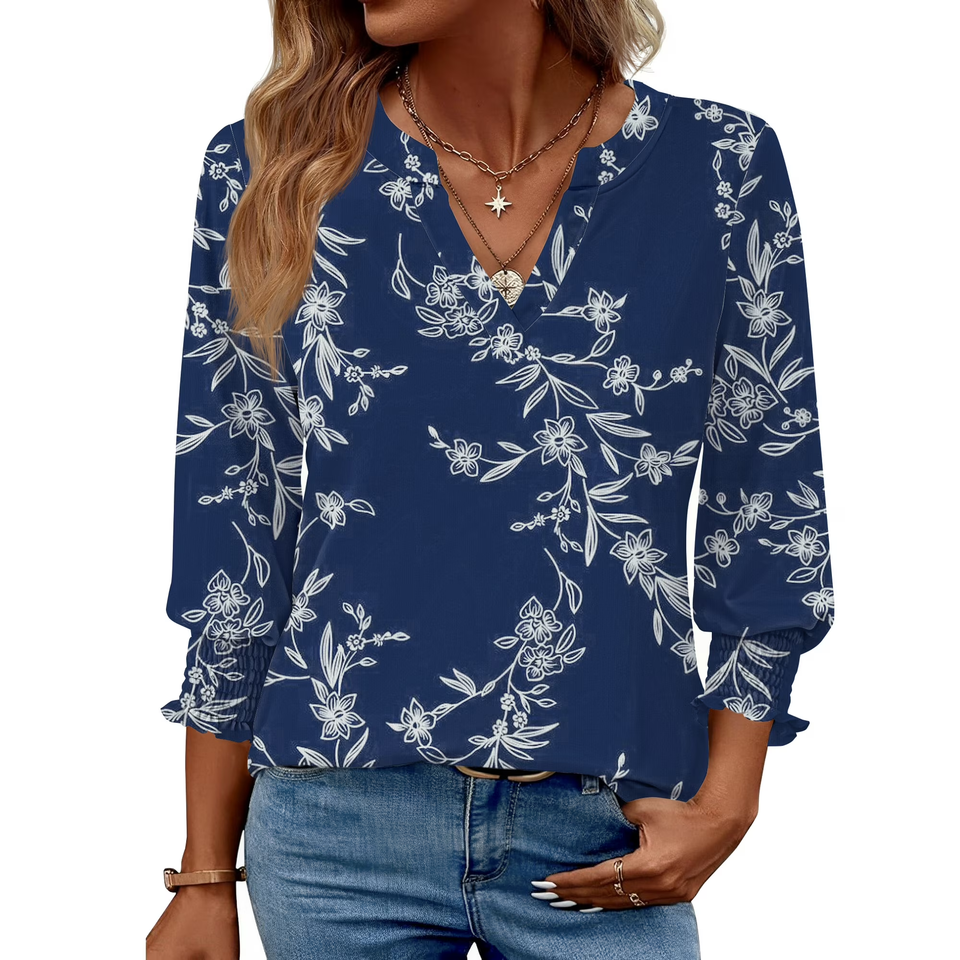 Fantaslook 3/4 Sleeve Womens Tops Dressy Casual Blouses V Neck Work Shirts Trendy Tops with Smocked Cuffs