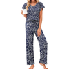 Fantaslook Flower Womens Pajamas Sets Two Piece Casual Lounge Sets Ruffle Sleeve Tops Wide Leg Pants with Pockets Summer Sleepwear Travel Outfits