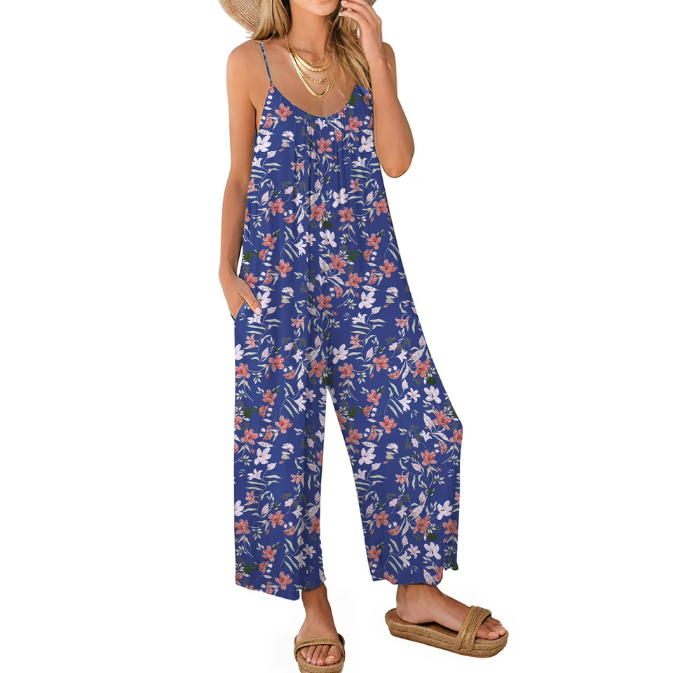 Fantaslook Jumpsuits for Women Casual Sleeveless Spaghetti Strap Rompers Boho Wide Leg Jumpsuits Overalls Dressy Trendy Outfits Clothes