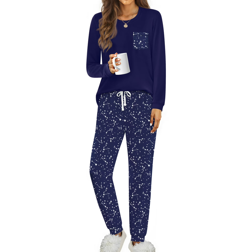 Fantaslook Women Pajama Sets 2 Piece Long Sleeve Pajama Sets With Long Printed Jogger Pants Sleepwear Loose Lounge Sets