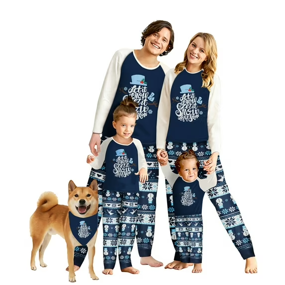 FANTASLOOK CHRISTMAS PAJAMAS SETS FOR FAMILY LONG SLEEVE TOPS AND PLAID PANTS HOLIDAY COUPLES LOUNGE SETS CASUAL FESTIVAL OUTFITS-Pet