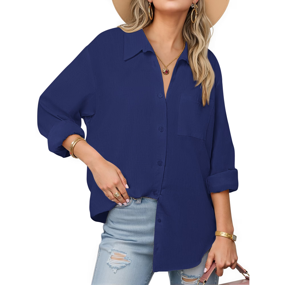 Fantaslook Womens Button Down Shirts Lapel Long Sleeve Blouses Business Work Shirt Dressy Casual Collared Tops