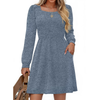 Fantaslook Square Neck Long Sleeve Dresses for Women Casual Trendy Sweater Dress with Pockets