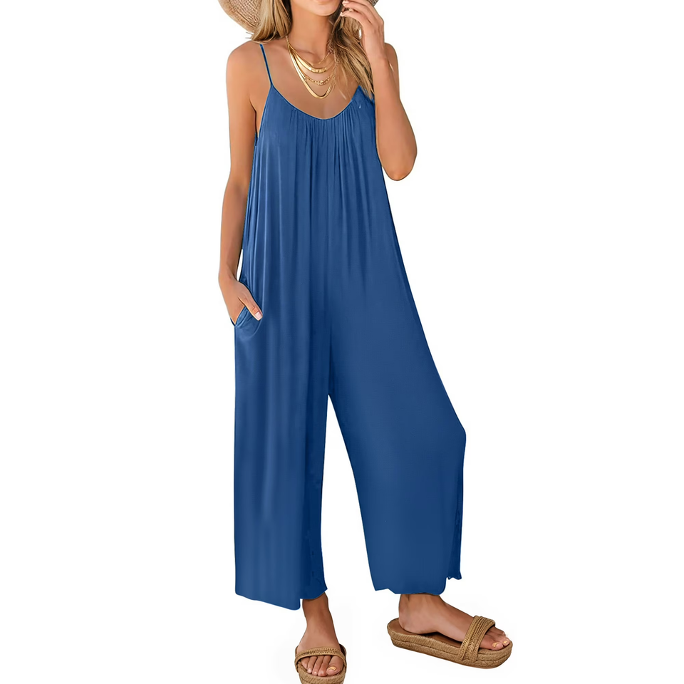 Fantaslook Jumpsuits for Women Casual Sleeveless Spaghetti Strap Rompers Boho Wide Leg Jumpsuits Overalls Dressy Trendy Outfits Clothes