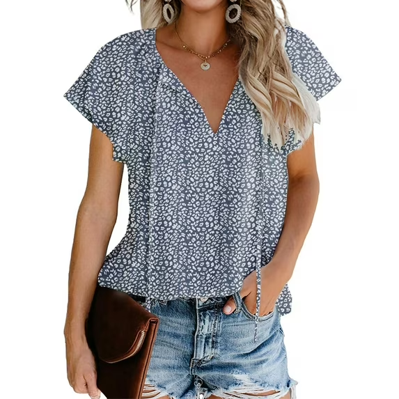 Fantaslook Blouses for Women Floral Boho Summer Tops V Neck Short Sleeve Shirts