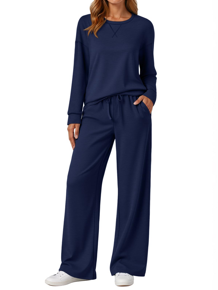 Fantaslook 2 Piece Womens Lounge Sets Casual Travel Outfits Fall Matching Sweatsuits Long Sleeve Sweatshirt and Wid Leg Pant Pajamas Set