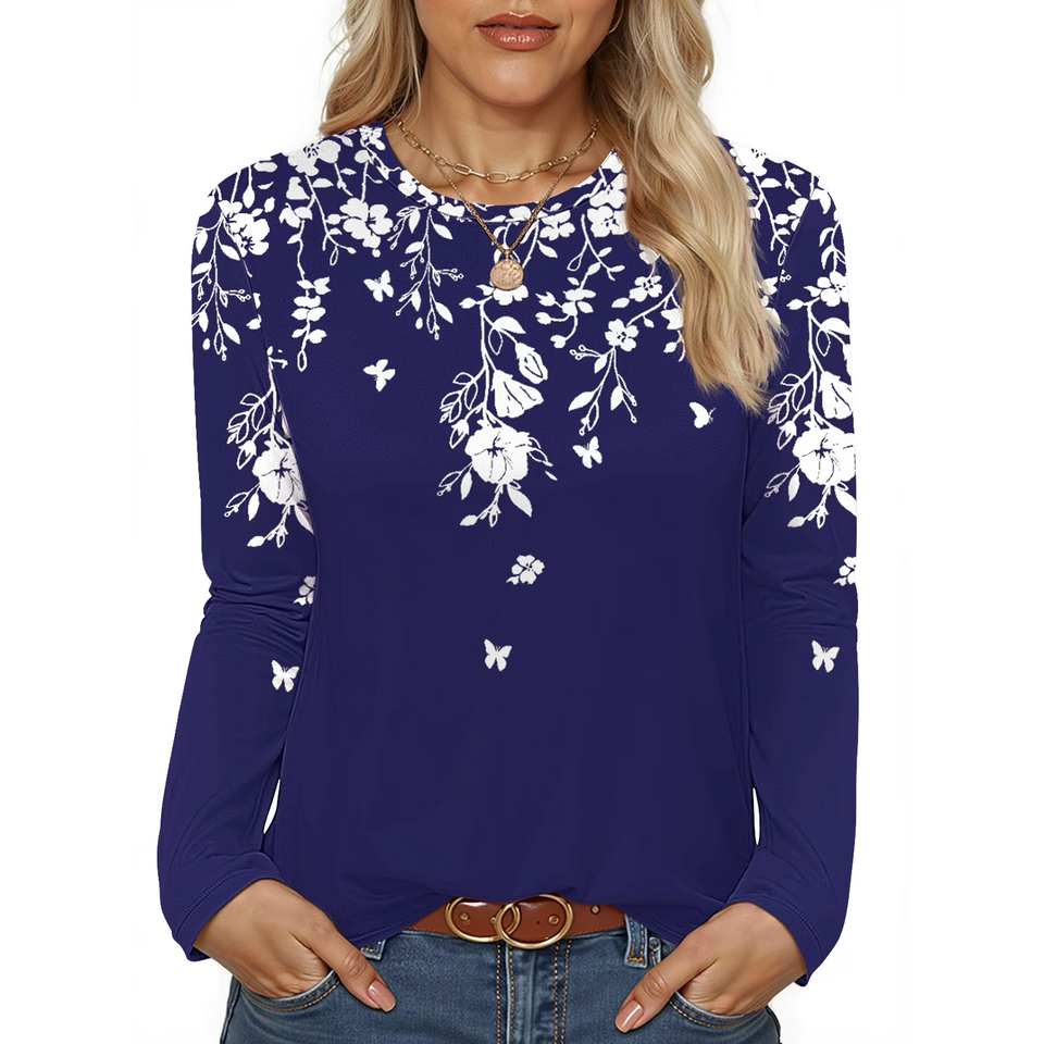 Fantaslook Women Tunic Tops Casual Long Sleeve Shirts Crew Neck Fall Tops Basic Tees Floral Dressy Blouses