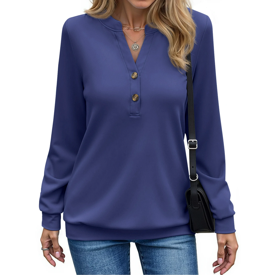 Fantaslook V Neck Sweatshirts for Women Casual Long Sleeve Shirts Button Pullover Tops Fashion Fall Outfits