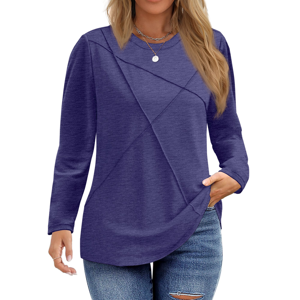 Fantaslook Women Plus Size Tops Pleated Crewneck Long Sleeve Shirts Dressy Casual Blouses Fall Tunic Tops