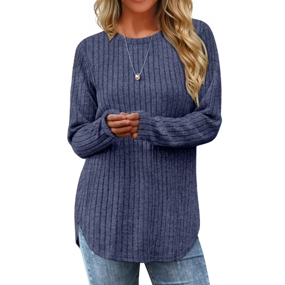 Fantaslook Long Sleeve Shirts for Women Casual Tunic Tops Dressy Crew Neck Pullover Fall Lightweight Sweaters for Women