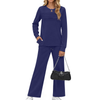 Fantaslook Two Piece Sets for Women Fall Travel Vacation Outfits Pleated Long Sleeve Lounge Sets Wide Leg Pants