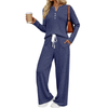 Fantaslook Two Piece Lounge Sets for Women Fall Travel Outfits Henley Neck Sweater tops Wide Leg Pants Matching Sets Pajamas Clothes