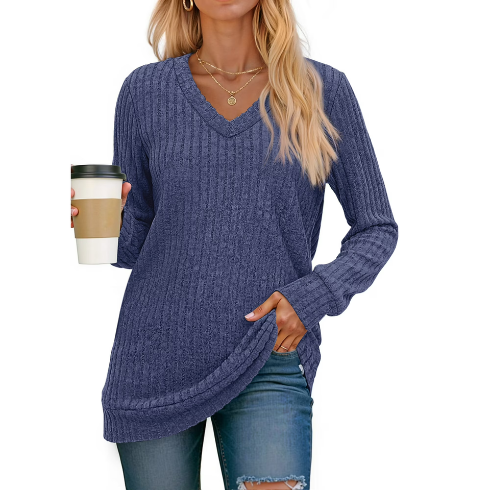 Fantaslook V Neck Long Sleeve Shirts for Women Dressy Casual Fall Tops Lightweight Tunic Pullover Fashion Clothes