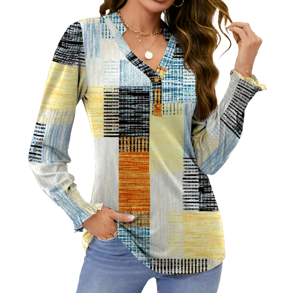 Fantaslook Womens Tops Dressy Blouses V Neck Puff Long Sleeve Tunic Tops Button Fall Shirts