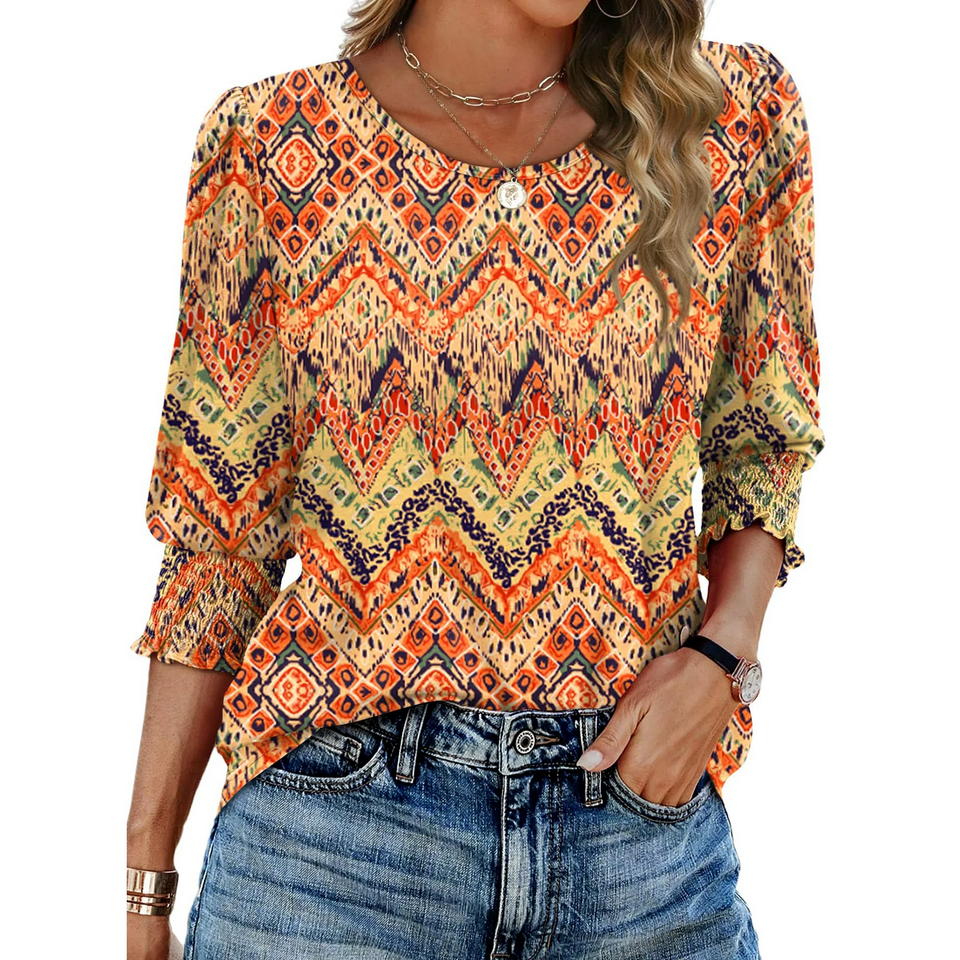Fantaslook Blouses for Women Dressy Casual 3/4 Length Sleeve Womens Tops with Smocked Cuffs Fashion Shirts