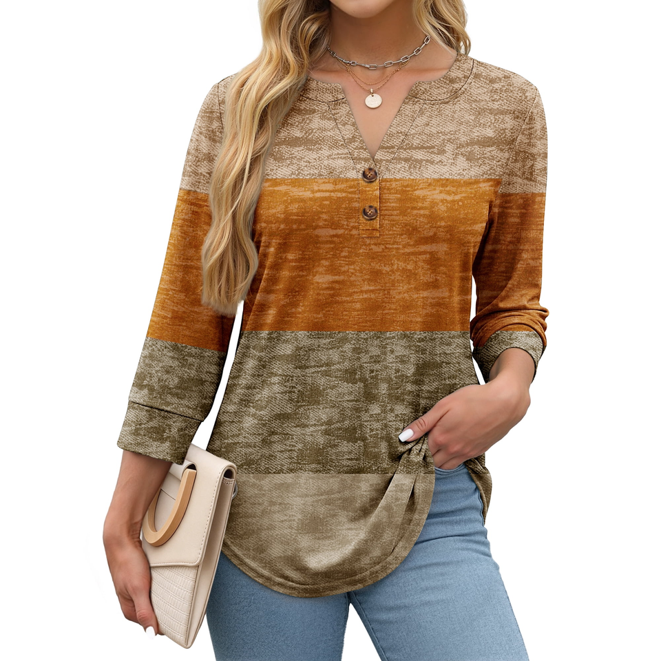 Fantaslook Womens Blouses 3/4 Sleeve V Neck Henley Shirts Dressy Casual Tops Summer Fall Fashion Clothes