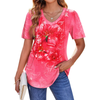 Fantaslook Blouses for Women Dressy Casual V Neck Pleated Tunic Tops Summer Short Sleeve Boho Shirts