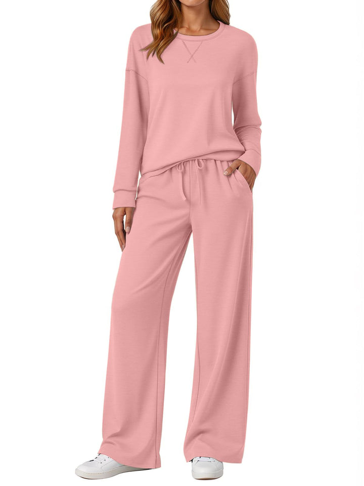 Fantaslook 2 Piece Womens Lounge Sets Casual Travel Outfits Fall Matching Sweatsuits Long Sleeve Sweatshirt and Wid Leg Pant Pajamas Set