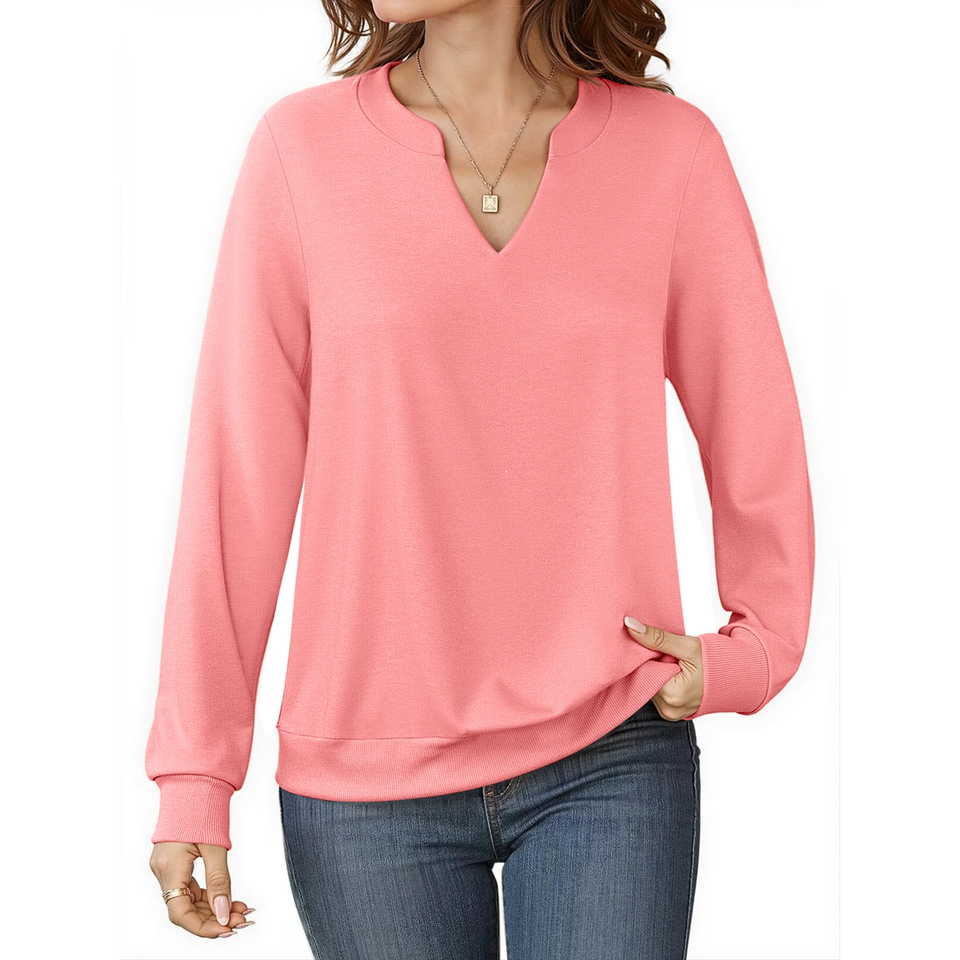 Fantaslook V Neck Sweatshirts for Women Pullover Long Sleeve Shirts Tunic Fall Tops Casual Lightweight Sweatshirts