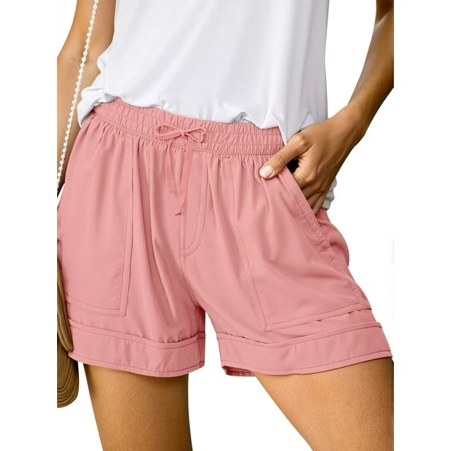 Fantaslook Womens Casual Shorts Elastic Waist Drawstring Shorts Pants with Pockets Summer Beach Floral Shorts