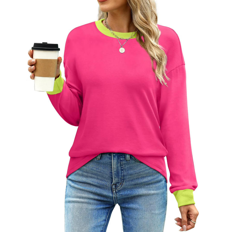 Fantaslook Striped Long Sleeve Shirts for Women Crewneck Tunic Tops Color Block Blouses Fall Pullover