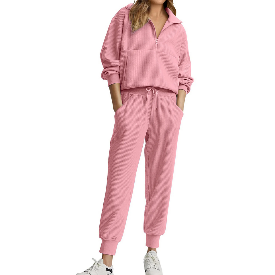 Fantaslook Womens 2 Piece Outfits Long Sleeve Half Zip Sweatsuits with Pockets Pullover Lounge Set