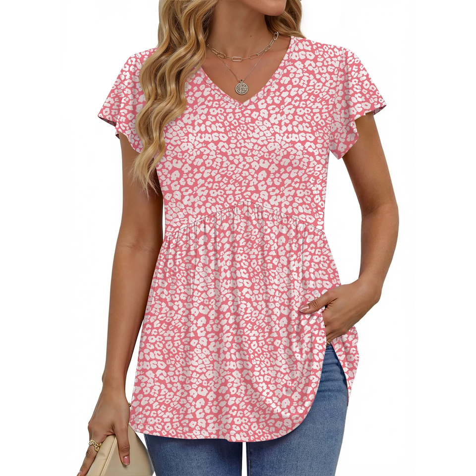 Fantaslook Womens Tops V Neck Short Sleeve Summer Shirts Babydoll Peplum Tops Tunic Dressy Casual Blouses