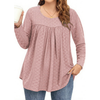 Fantaslook Plus Size Tops For Women Eyelet Long Sleeve Tunic Blouse Crew Neck Pleated Curved Hem Shirts