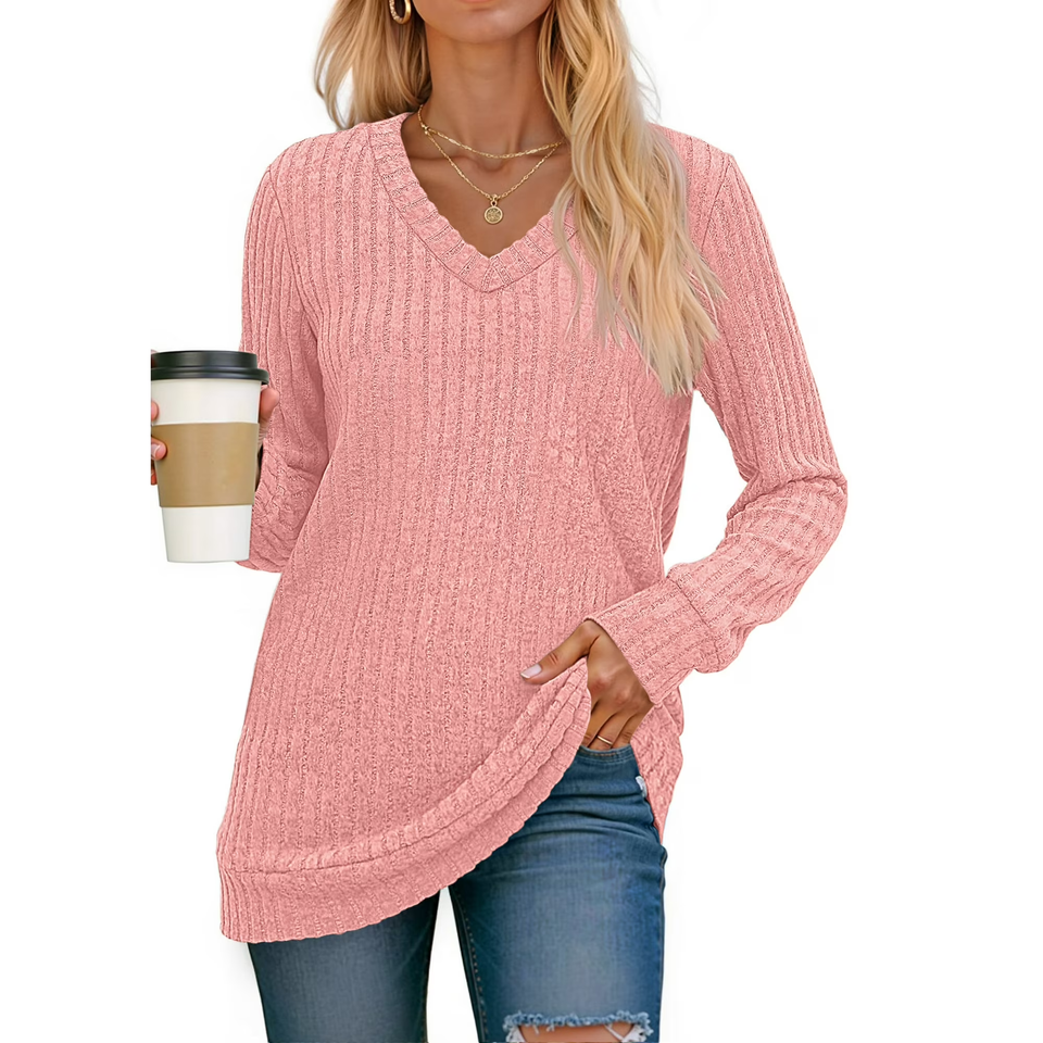 Fantaslook V Neck Long Sleeve Shirts for Women Dressy Casual Fall Tops Lightweight Tunic Pullover Fashion Clothes