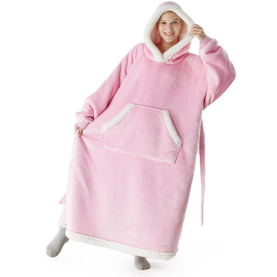 Fantaslook Oversized Wearable Blanket Hoodie, Long Flannel Sherpa Fleece Blanket Hoodie Sweatshirt for Adults Women Men, Plush Blanket with Hood, Pocket & Sleeves