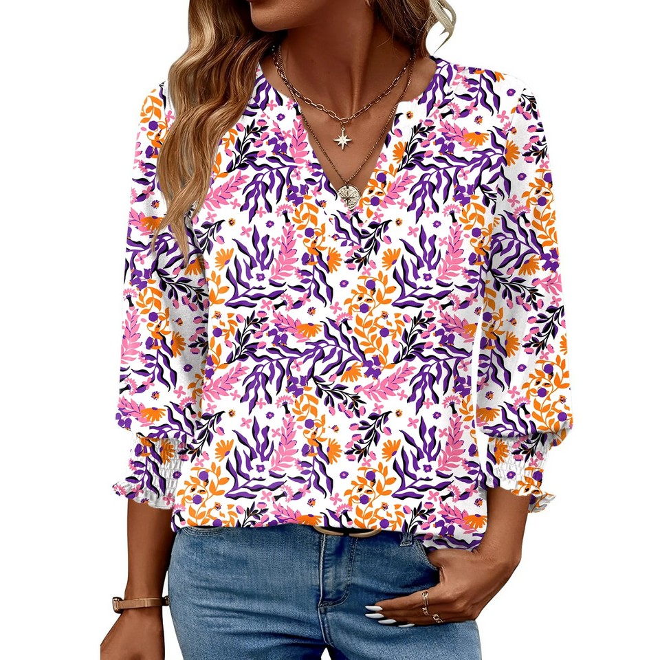 Fantaslook 3/4 Sleeve Womens Tops Dressy Casual Blouses V Neck Work Shirts Trendy Tops with Smocked Cuffs