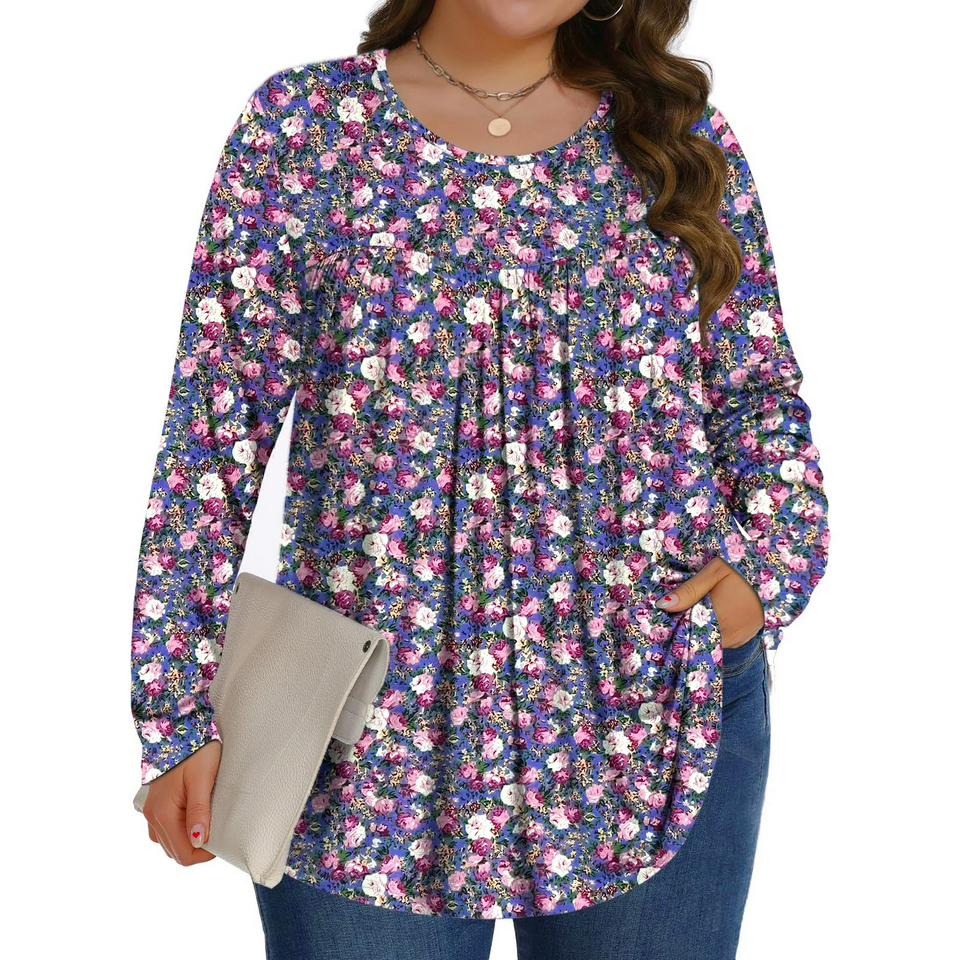 Fantaslook Womens Plus Size Tops Fall Long Sleeve Shirts Crew Neck Casual Loose Tunic Blouses