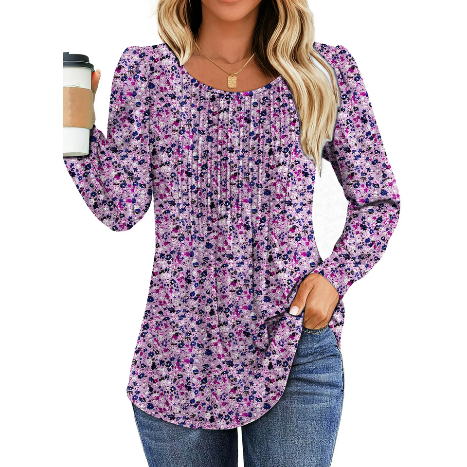 Fantaslook Pleated Blouses for Women Dressy Casual Long Sleeve Shirts Fall Tunic Tops