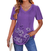 Fantaslook Blouses for Women Dressy Casual V Neck Pleated Tunic Tops Summer Short Sleeve Boho Shirts