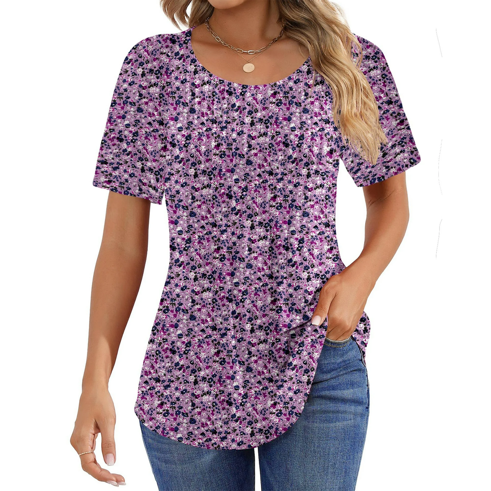 Fantaslook Blouses for Women Pleated Short Sleeve Tunic Tops Dressy Casual Summer Shirts