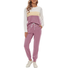 Fantaslook Womens Color Block Pajamas Crewneck Long Sleeve Lounge Sets Casual Jogger Outfits with Pockets