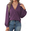 Fantaslook Deep V Neck Womens Tops Fall Long Puff Sleeve Shirts Dressy Casual Tunic Blouses